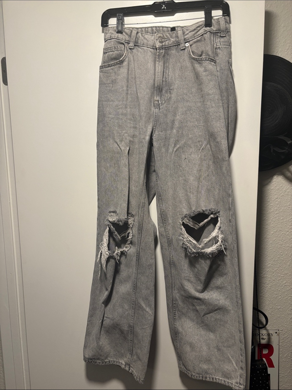 H&M Light Gray Relaxed Fit Ripped Jeans